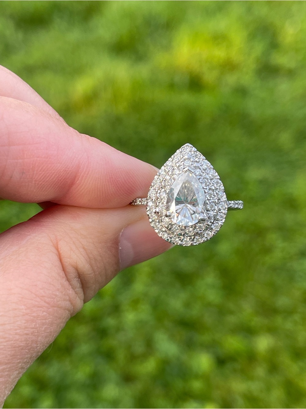 Pear Moissanite Double Halo Ring